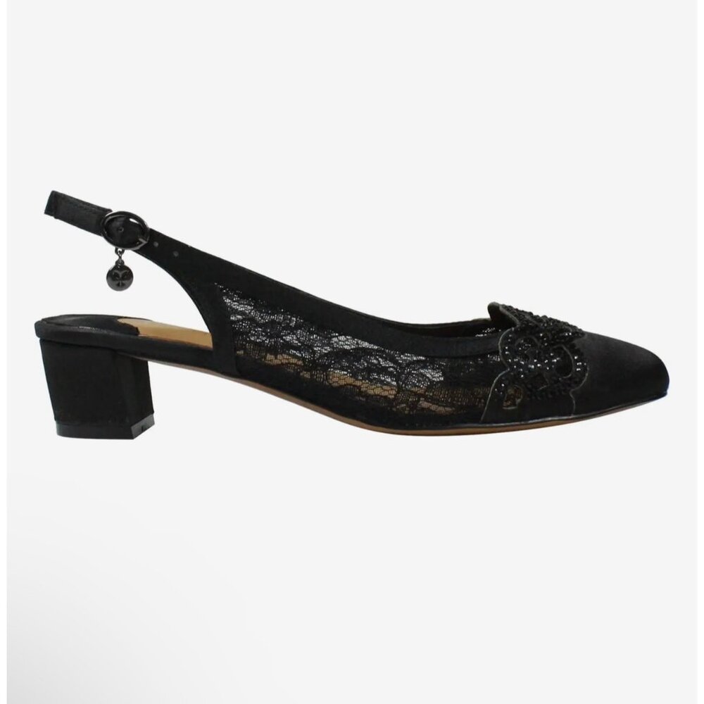 J Renee Faleece Low Heel Black Lace Shoe Size 12 WW